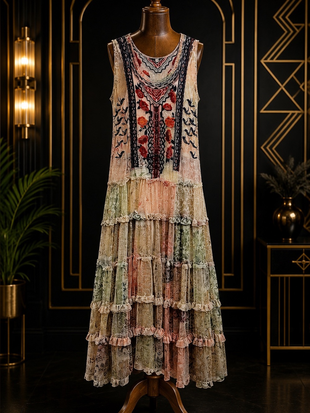 Johnny Was Eniola heavily embroidered Mesh Dress NWT RARE